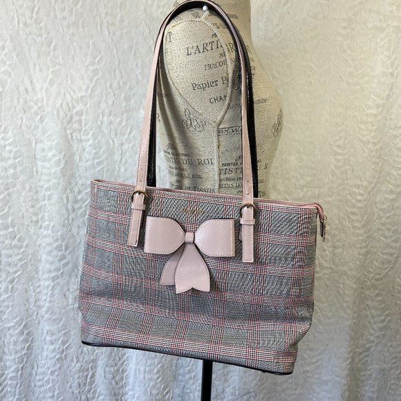 MOSISO  plaid Tote laptop bag carry all  houndstooth large Pink bow, stylish - Picture 5 of 14